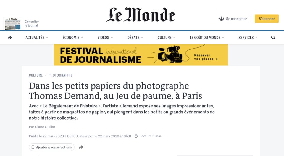 Le Monde praises our Thomas Demand exhibition
